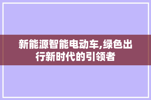 新能源智能电动车,绿色出行新时代的引领者