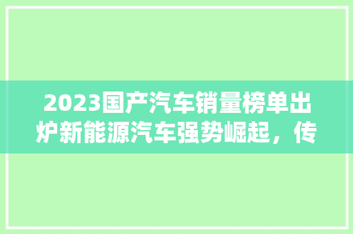 2023国产汽车销量榜单出炉新能源汽车强势崛起，传统车企稳扎稳打