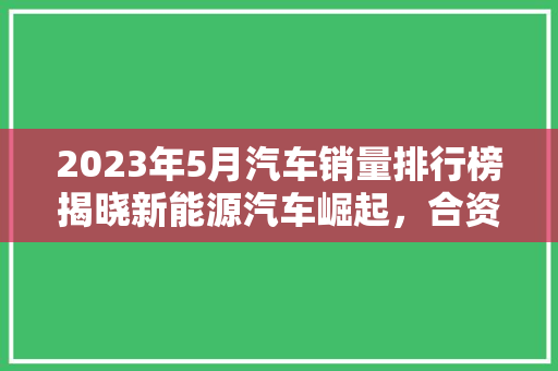 2023年5月汽车销量排行榜揭晓新能源汽车崛起，合资品牌稳居前列