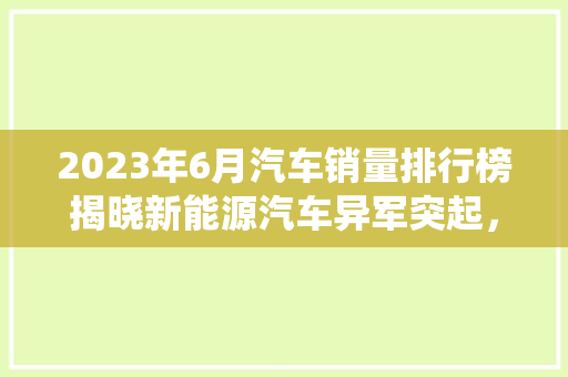 2023年6月汽车销量排行榜揭晓新能源汽车异军突起，传统燃油车市场格局生变