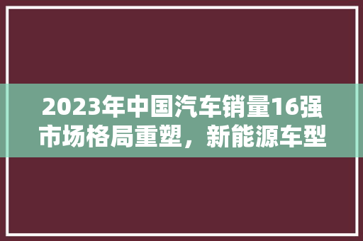 2023年中国汽车销量16强市场格局重塑，新能源车型崛起