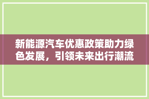 新能源汽车优惠政策助力绿色发展，引领未来出行潮流