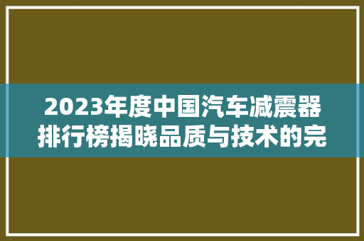 2023年度中国汽车减震器排行榜揭晓品质与技术的完美结合