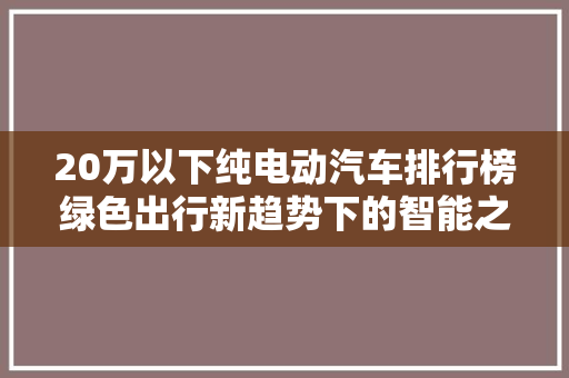 20万以下纯电动汽车排行榜绿色出行新趋势下的智能之选