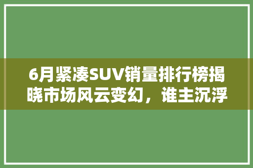 6月紧凑SUV销量排行榜揭晓市场风云变幻，谁主沉浮