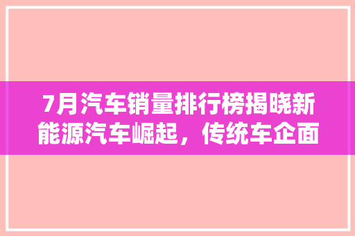 7月汽车销量排行榜揭晓新能源汽车崛起，传统车企面临挑战