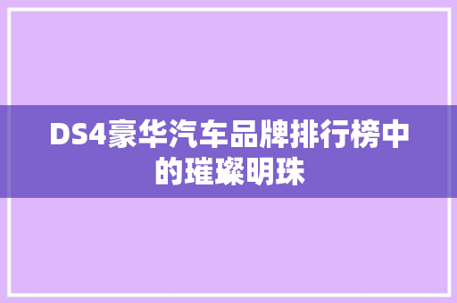 DS4豪华汽车品牌排行榜中的璀璨明珠