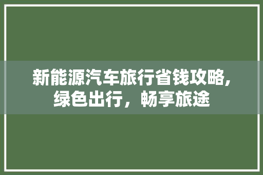 新能源汽车旅行省钱攻略,绿色出行，畅享旅途