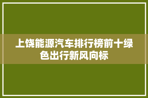 上饶能源汽车排行榜前十绿色出行新风向标