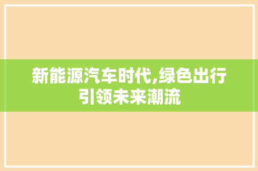 新能源汽车时代,绿色出行引领未来潮流
