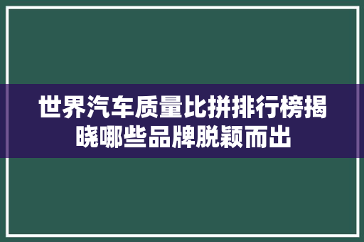 世界汽车质量比拼排行榜揭晓哪些品牌脱颖而出