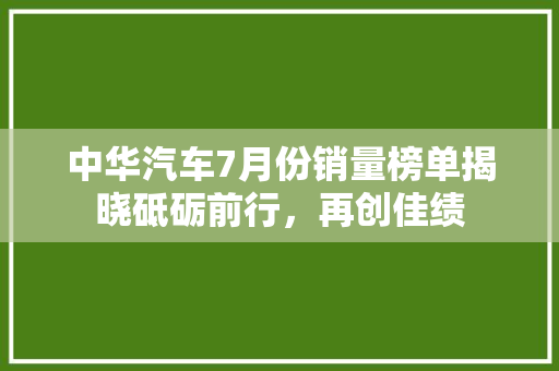 中华汽车7月份销量榜单揭晓砥砺前行，再创佳绩