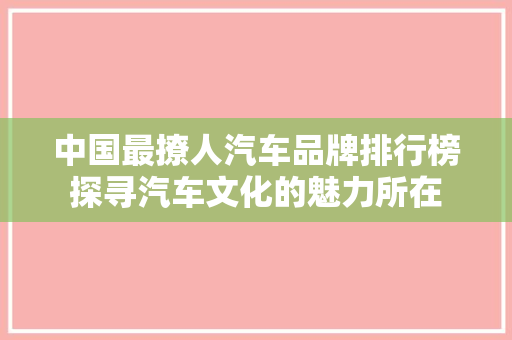 中国最撩人汽车品牌排行榜探寻汽车文化的魅力所在