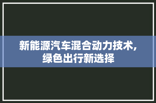 新能源汽车混合动力技术,绿色出行新选择