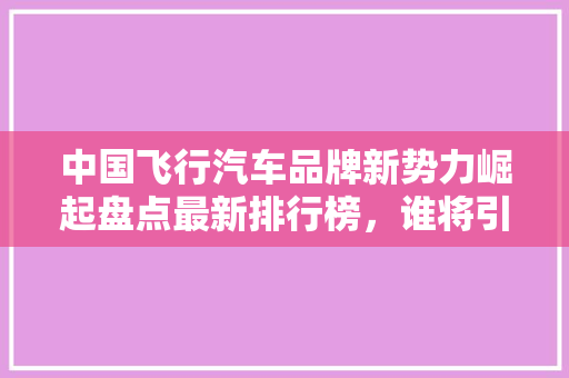 中国飞行汽车品牌新势力崛起盘点最新排行榜，谁将引领未来出行