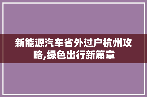 新能源汽车省外过户杭州攻略,绿色出行新篇章