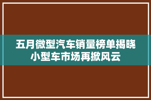 五月微型汽车销量榜单揭晓小型车市场再掀风云