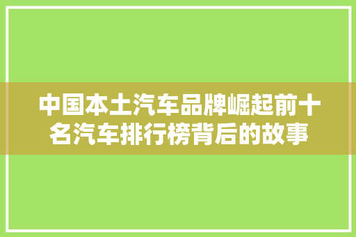 中国本土汽车品牌崛起前十名汽车排行榜背后的故事