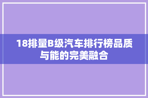 18排量B级汽车排行榜品质与能的完美融合