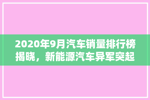 2020年9月汽车销量排行榜揭晓，新能源汽车异军突起，传统车型面临挑战