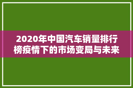 2020年中国汽车销量排行榜疫情下的市场变局与未来展望