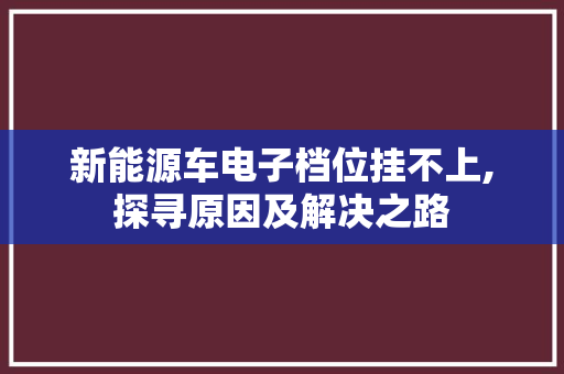 新能源车电子档位挂不上,探寻原因及解决之路