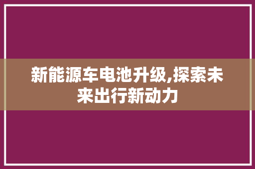 新能源车电池升级,探索未来出行新动力