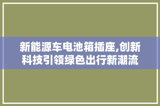 新能源车电池箱插座,创新科技引领绿色出行新潮流