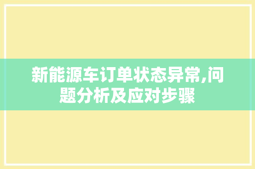 新能源车订单状态异常,问题分析及应对步骤