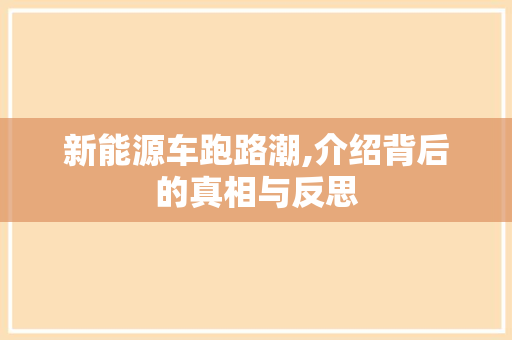 新能源车跑路潮,介绍背后的真相与反思
