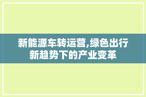 新能源车转运营,绿色出行新趋势下的产业变革