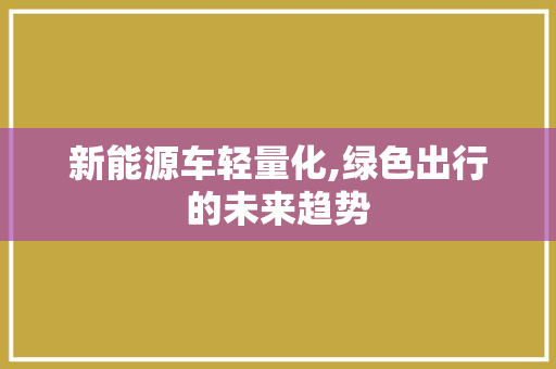 新能源车轻量化,绿色出行的未来趋势