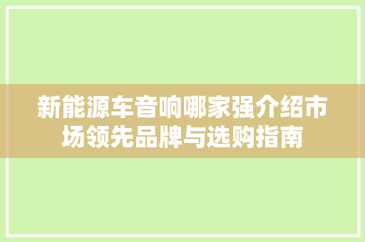 新能源车音响哪家强介绍市场领先品牌与选购指南