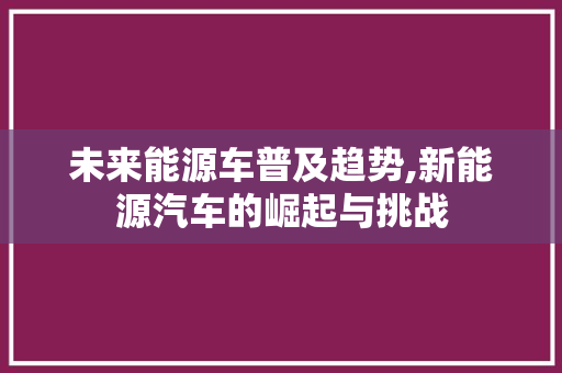 未来能源车普及趋势,新能源汽车的崛起与挑战