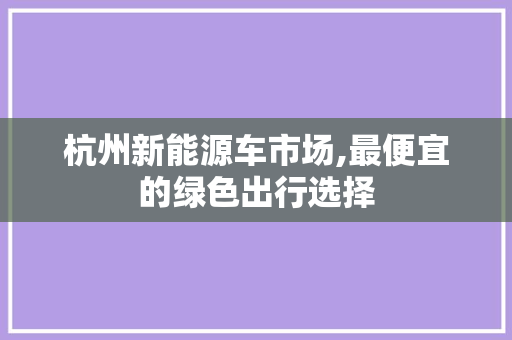 杭州新能源车市场,最便宜的绿色出行选择