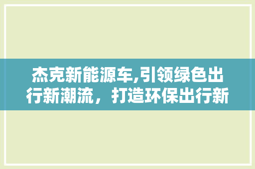 杰克新能源车,引领绿色出行新潮流，打造环保出行新标杆
