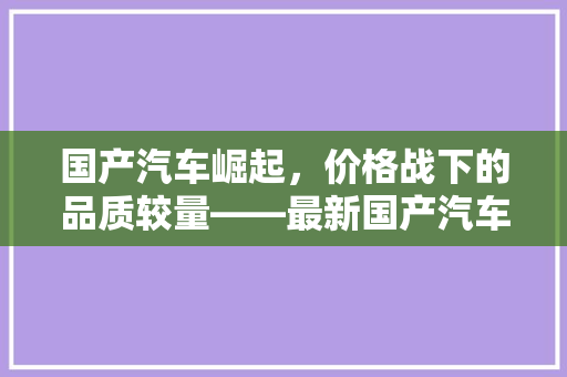 国产汽车崛起，价格战下的品质较量——最新国产汽车排行榜