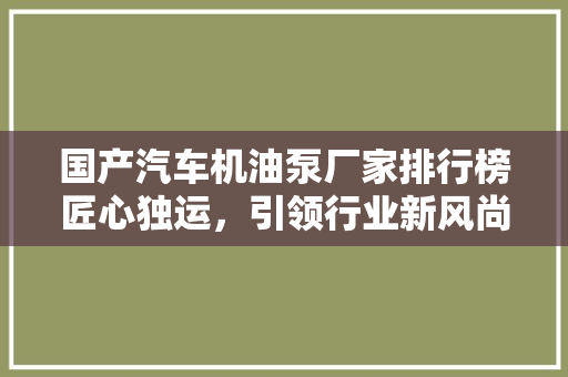 国产汽车机油泵厂家排行榜匠心独运，引领行业新风尚