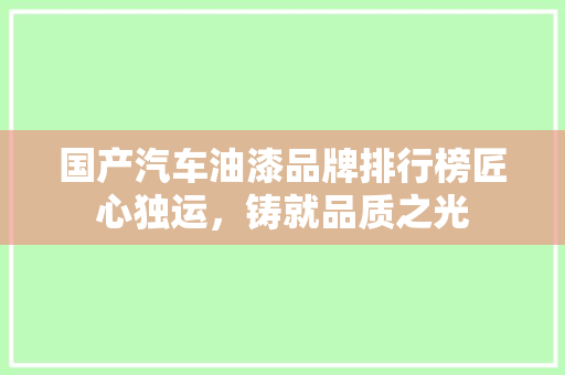 国产汽车油漆品牌排行榜匠心独运，铸就品质之光