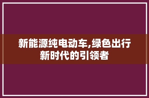 新能源纯电动车,绿色出行新时代的引领者