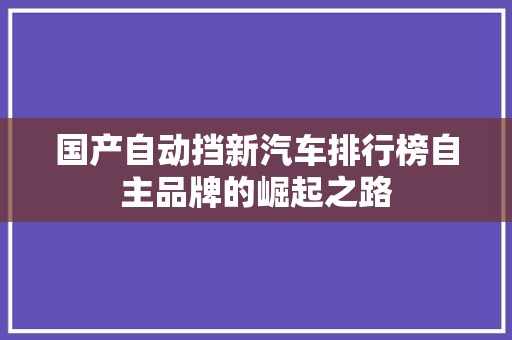国产自动挡新汽车排行榜自主品牌的崛起之路