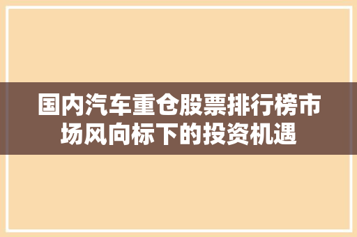 国内汽车重仓股票排行榜市场风向标下的投资机遇