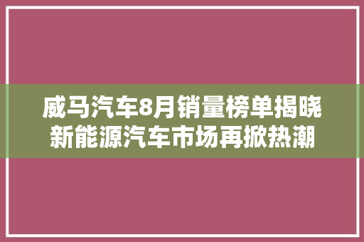 威马汽车8月销量榜单揭晓新能源汽车市场再掀热潮