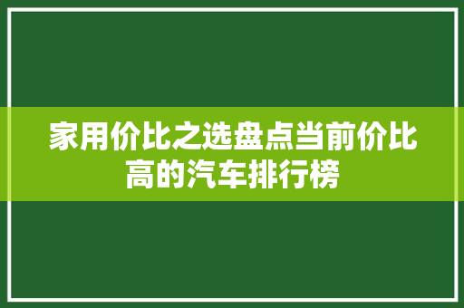 家用价比之选盘点当前价比高的汽车排行榜