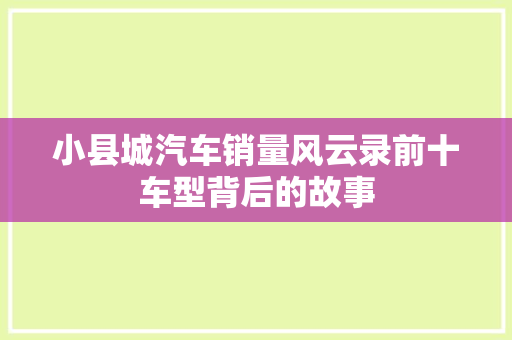小县城汽车销量风云录前十车型背后的故事
