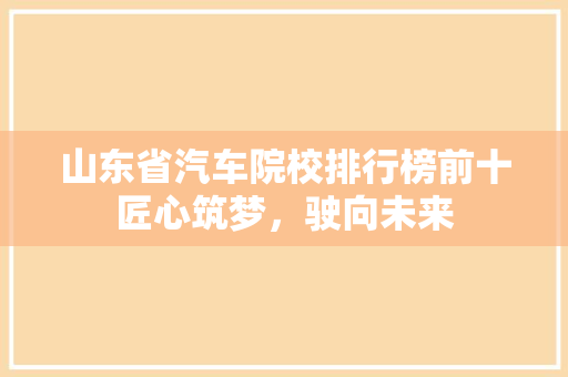 山东省汽车院校排行榜前十匠心筑梦，驶向未来