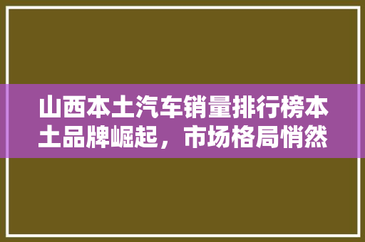 山西本土汽车销量排行榜本土品牌崛起，市场格局悄然生变