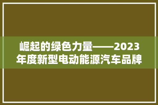 崛起的绿色力量——2023年度新型电动能源汽车品牌排行榜