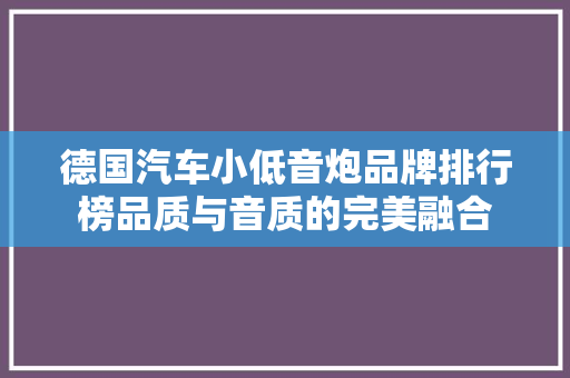 德国汽车小低音炮品牌排行榜品质与音质的完美融合