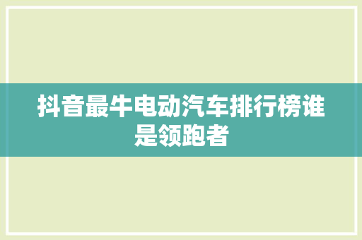 抖音最牛电动汽车排行榜谁是领跑者